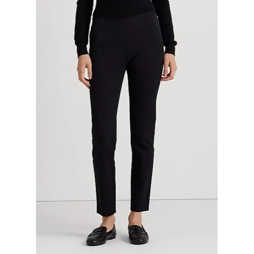 Ralph Lauren Womens Black Flat Front Side Zip Pants Ankle Slim Style Size 8